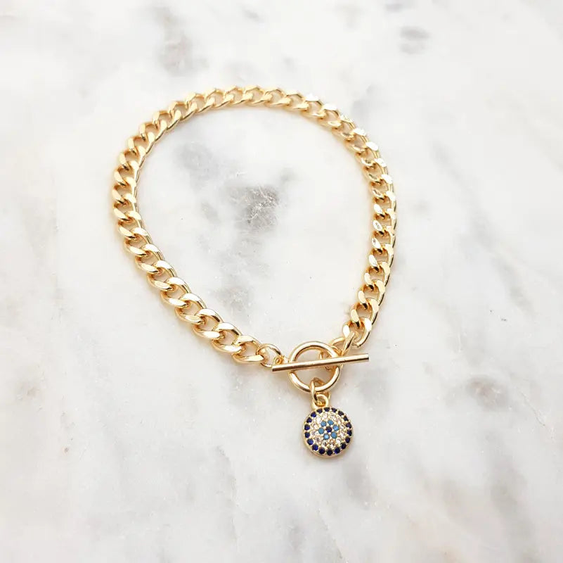 Chrysalini Mati Eye Cuban T-Bar Link Bracelet- DB3031