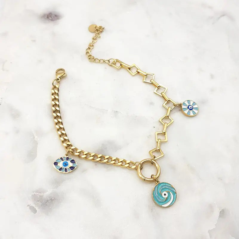 Chrysalini Mati Eye Charm Link Bracelet-DB3411