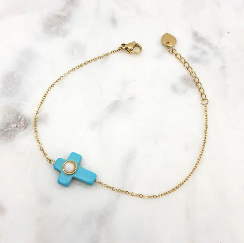 Chrysalini Turquoise Cross Bracelet-DB3431