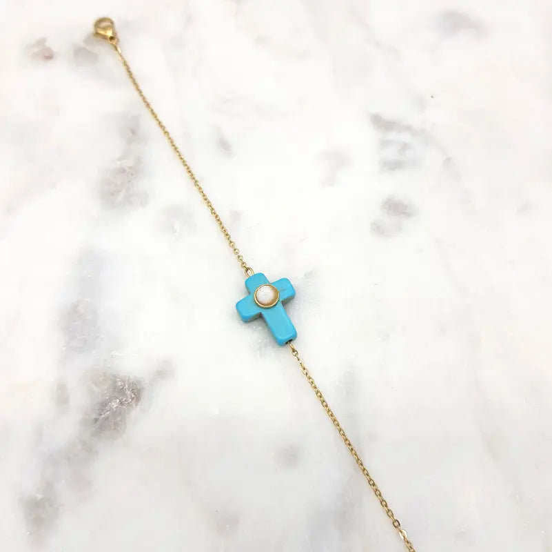 Chrysalini Turquoise Cross Bracelet-DB3431