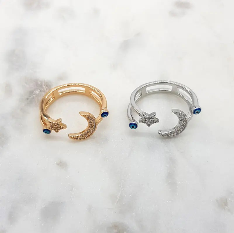 Chrysalini Mati Moon/Star Ring- DBR0027