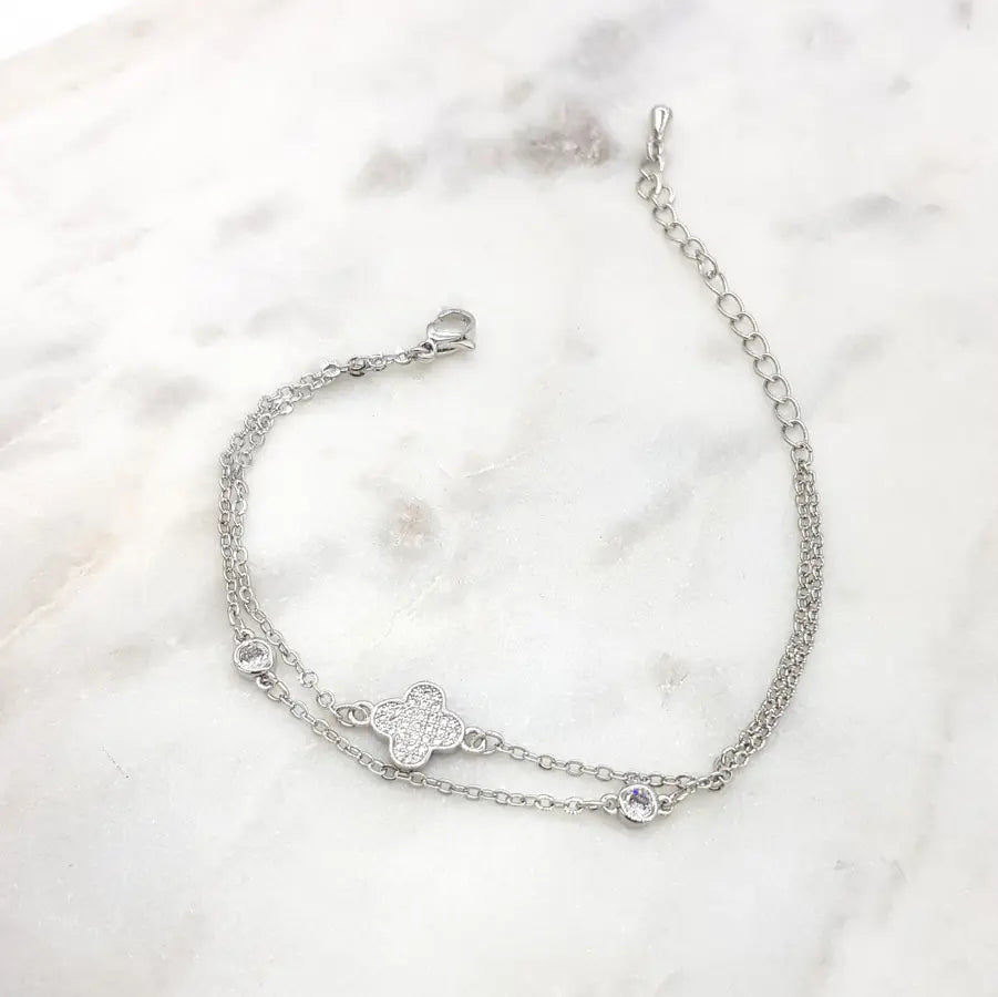 Chrysalini CZ Double Band Clover Bracelet-DB1580