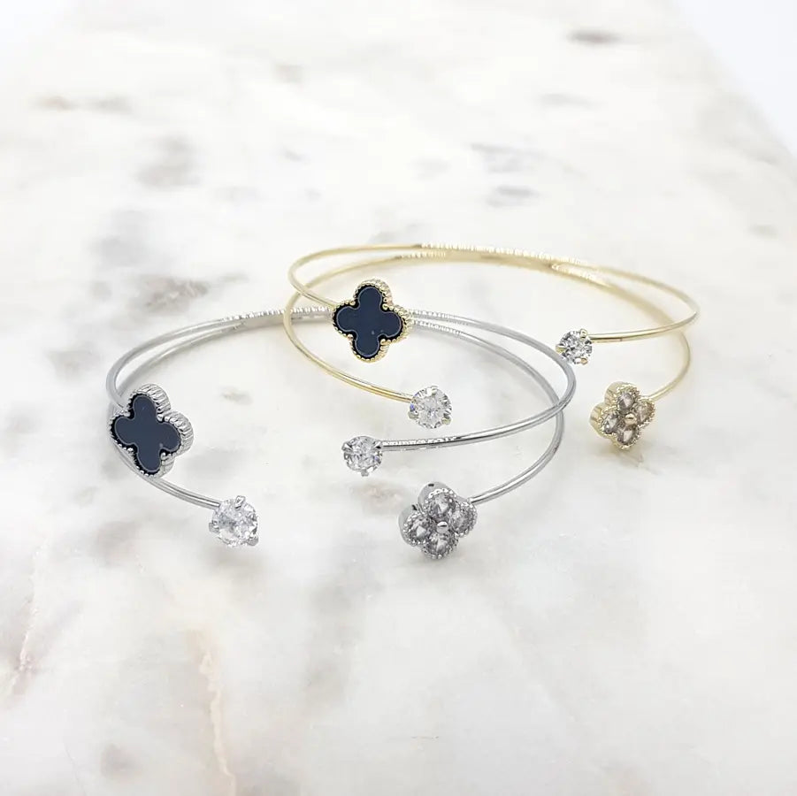 Chrysalini CZ Double Band Clover Bangle- DB1826