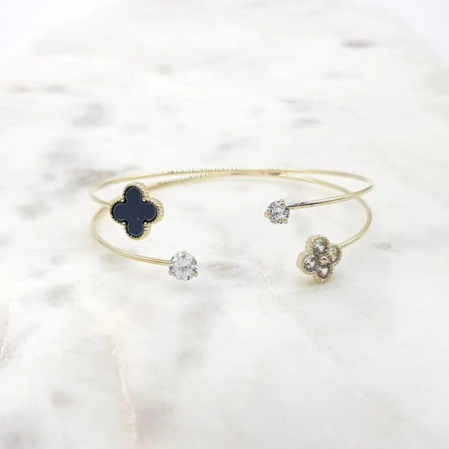 Chrysalini CZ Double Band Clover Bangle- DB1826