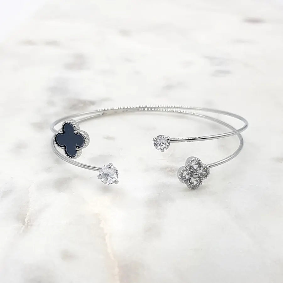 Chrysalini CZ Double Band Clover Bangle- DB1826