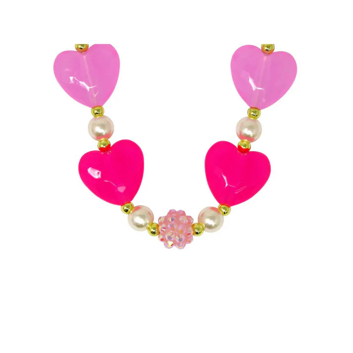 Pink Poppy Heart and Pearl Necklace