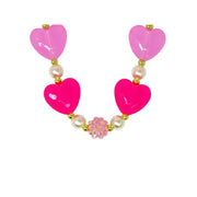 Pink Poppy Heart and Pearl Necklace