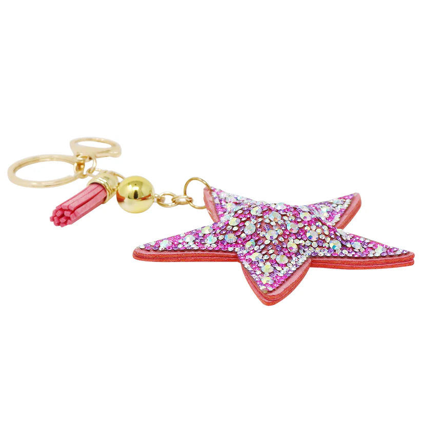 Pink Poppy Star Jewelled Bag Charm