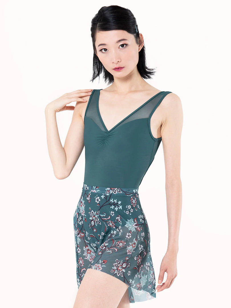 Eleve Short High/Low Skirt- Crescendo Lagoon Mesh