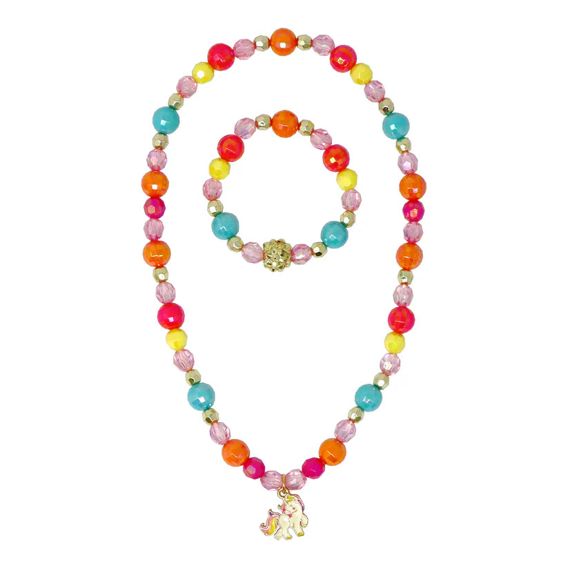 Pink Poppy Unicorn Rainbow Charm Necklace and Bracelet Set