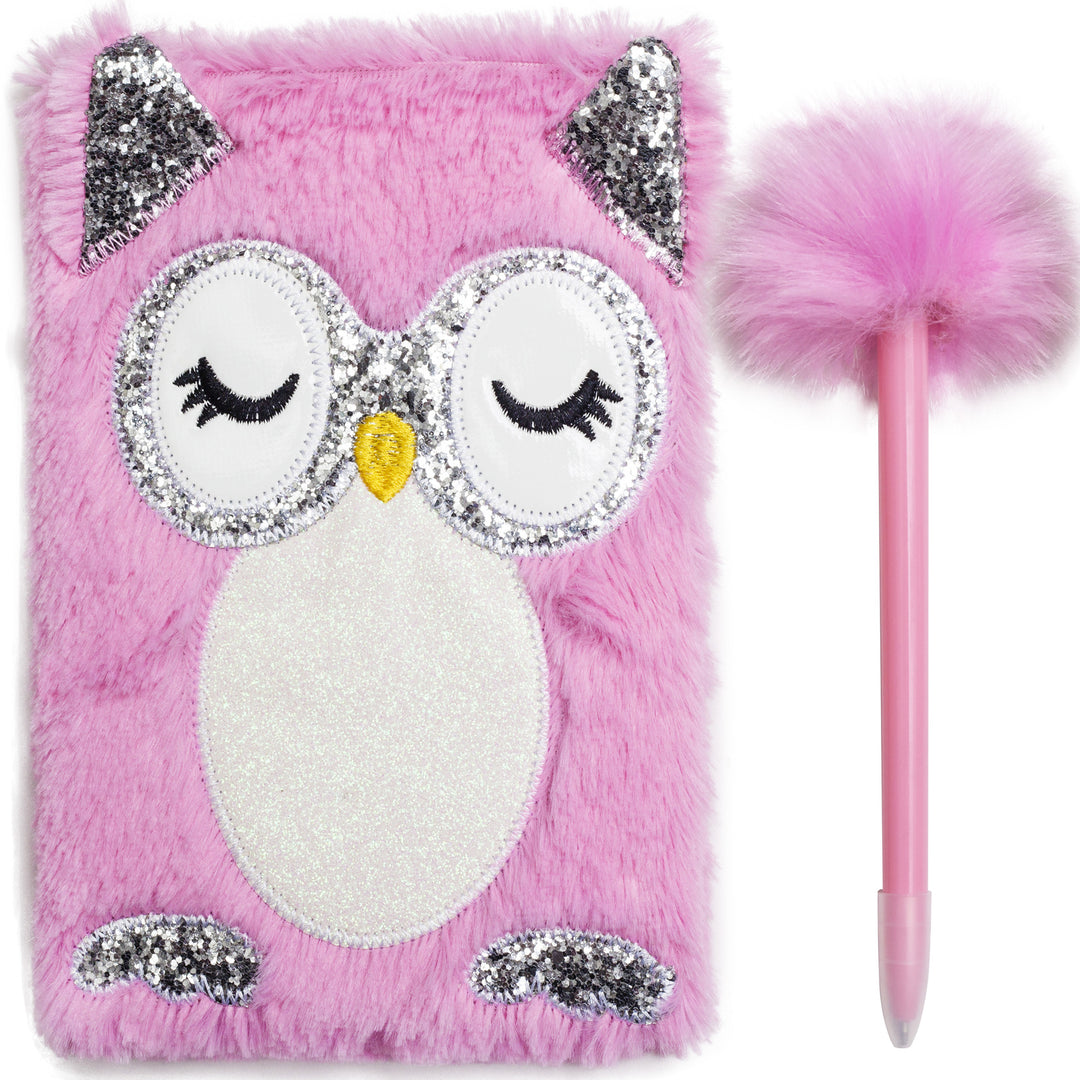 Mad Ally Fluffy Notebook with Pen- Owl