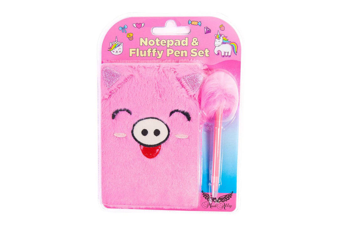 Mad Ally Fluffy Notebook with Pen- Piggy